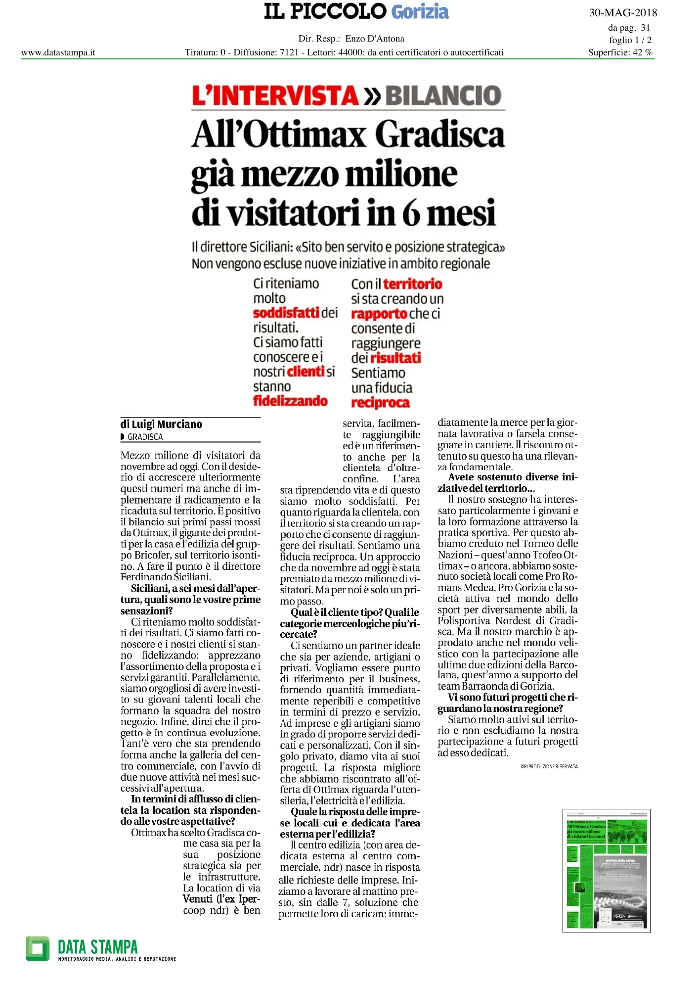 Investimento, apertura e valore sul territorio - pagina 1